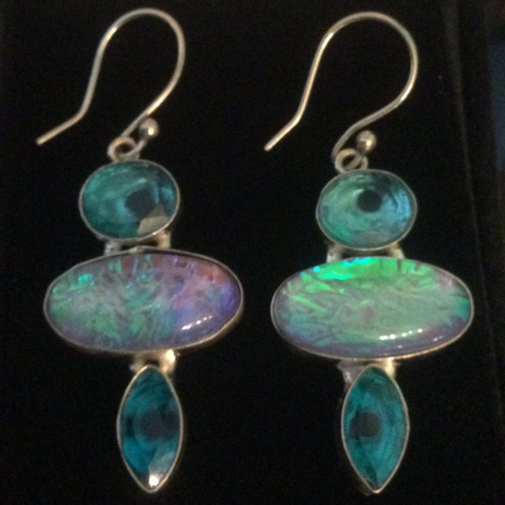 Iridescent Opalite & Quartz Earrings